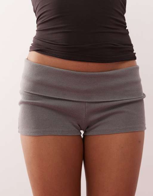 Weekday - Hot pants in jersey a coste grigio slavato con fascia in vita risvoltata, 3 di 5
