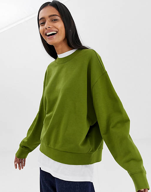 Weekday huge cropped sweatshirt in khaki green | ASOS