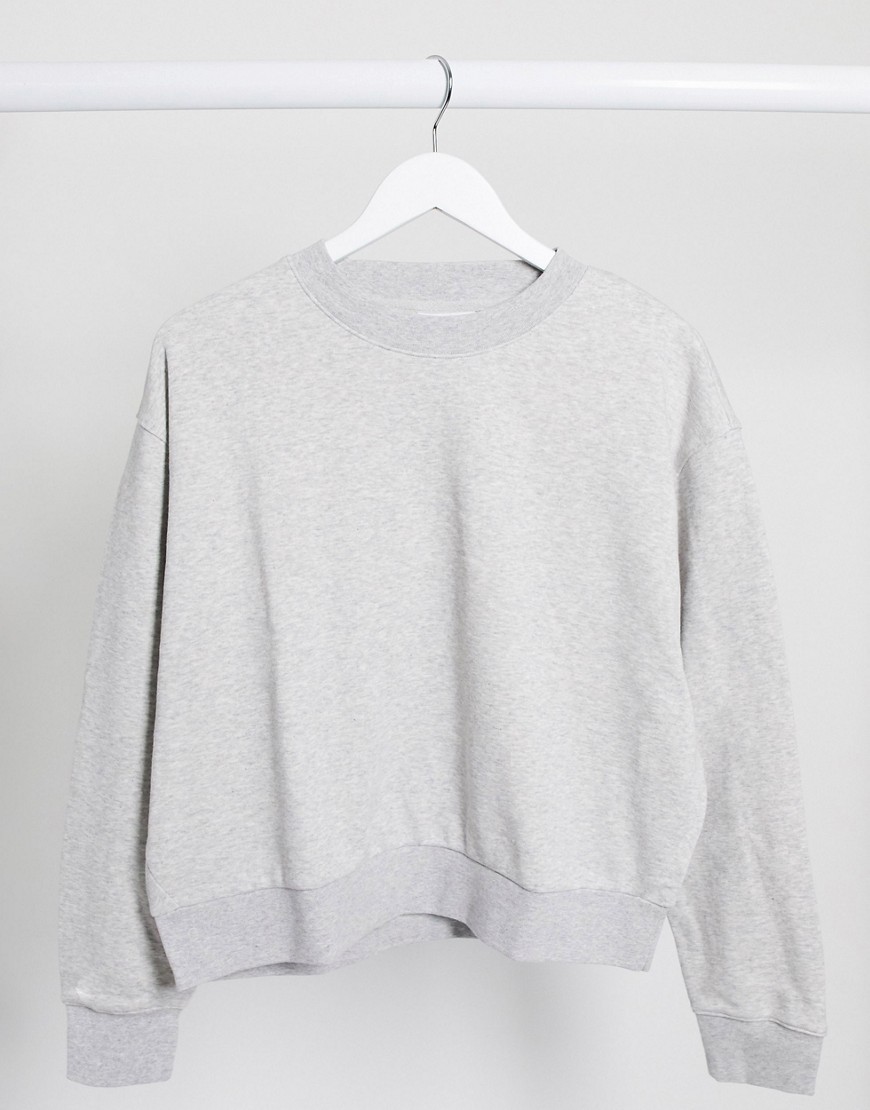 Weekday Huge organic cotton blend oversized cropped sweatshirt in light gray melange-Grey