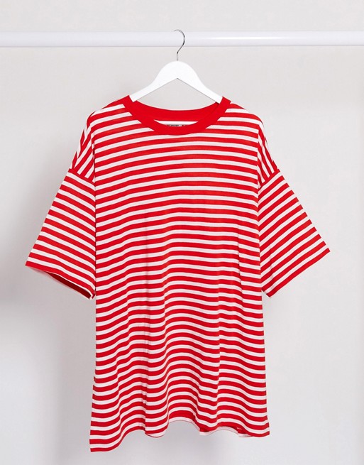 Weekday Huge organic cotton striped oversized t-shirt dress in red and white