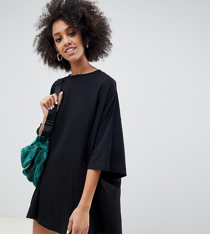 Weekday Huge organic cotton T-shirt dress in black