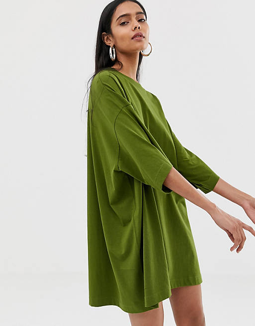 Weekday huge t-shirt dress in khaki green | ASOS