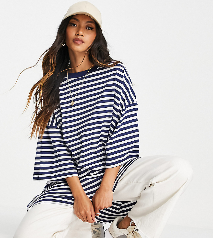 Weekday Huge t-shirt in white and navy stripes-Multi