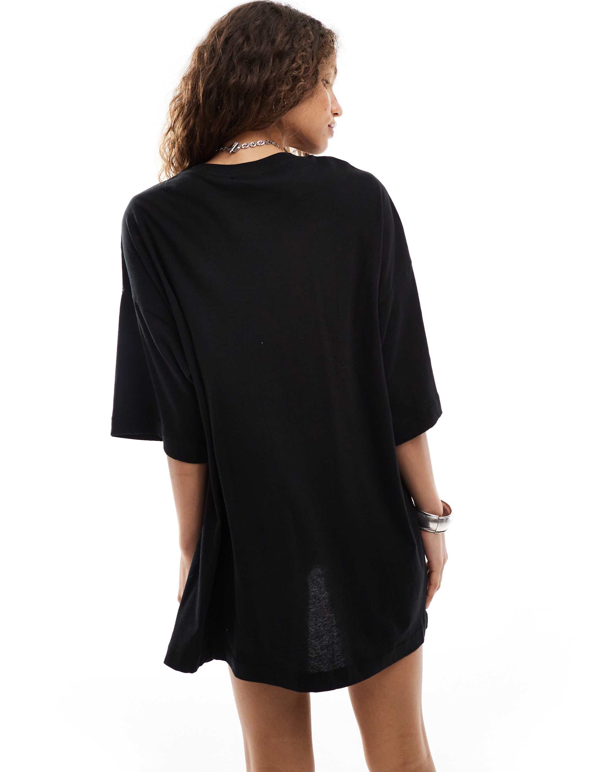weekday huge t-shirt mini dress in black exclusive to asos