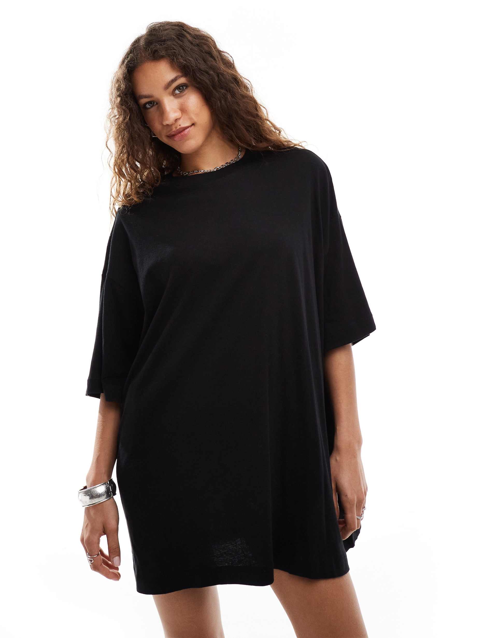 weekday huge t-shirt mini dress in black exclusive to asos