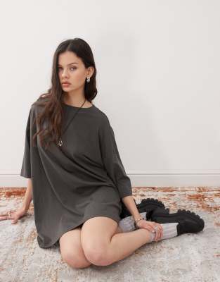 Weekday Huge T-shirt Mini Dress In Gray