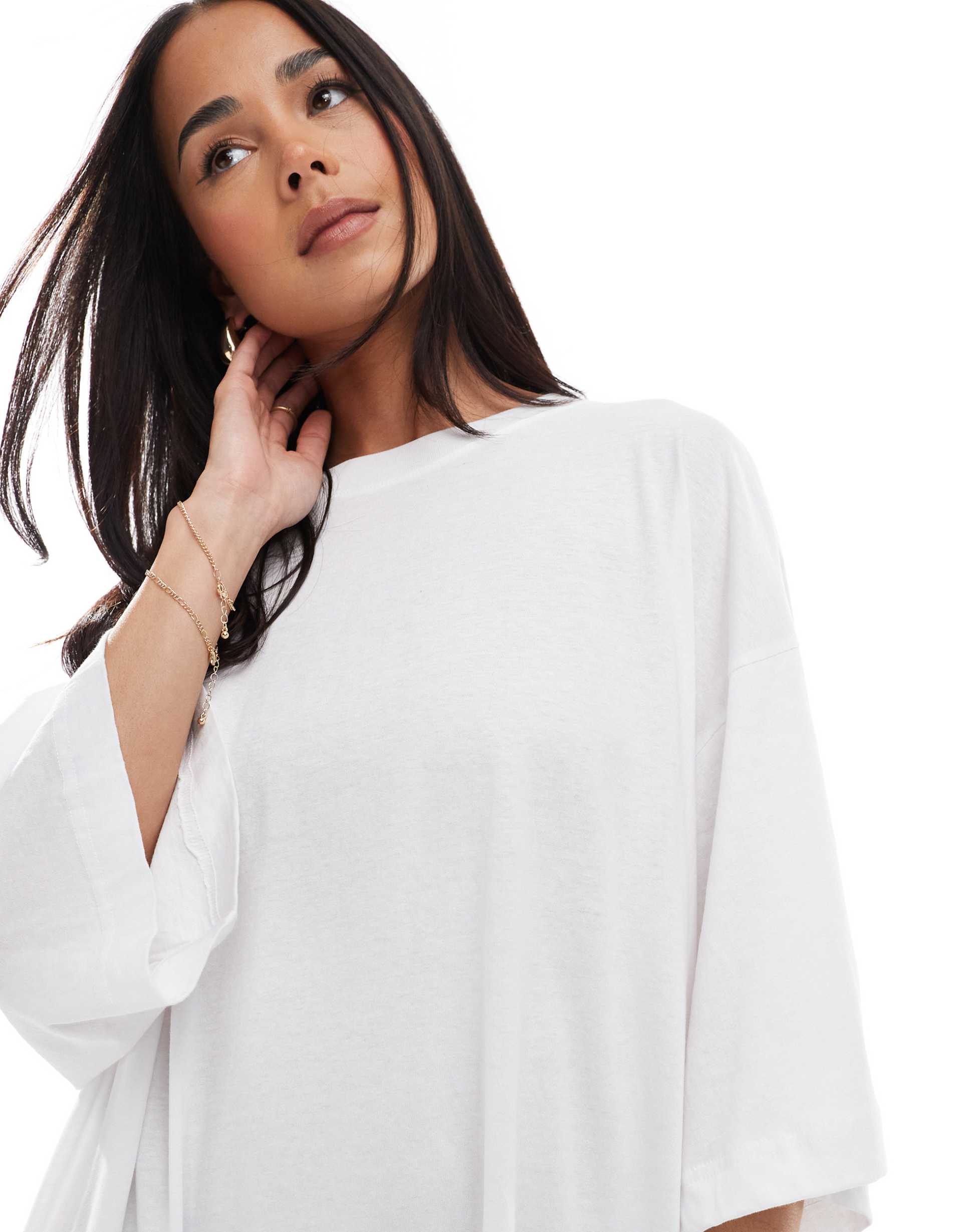 weekday huge t-shirt mini dress in white - exclusive to asos
