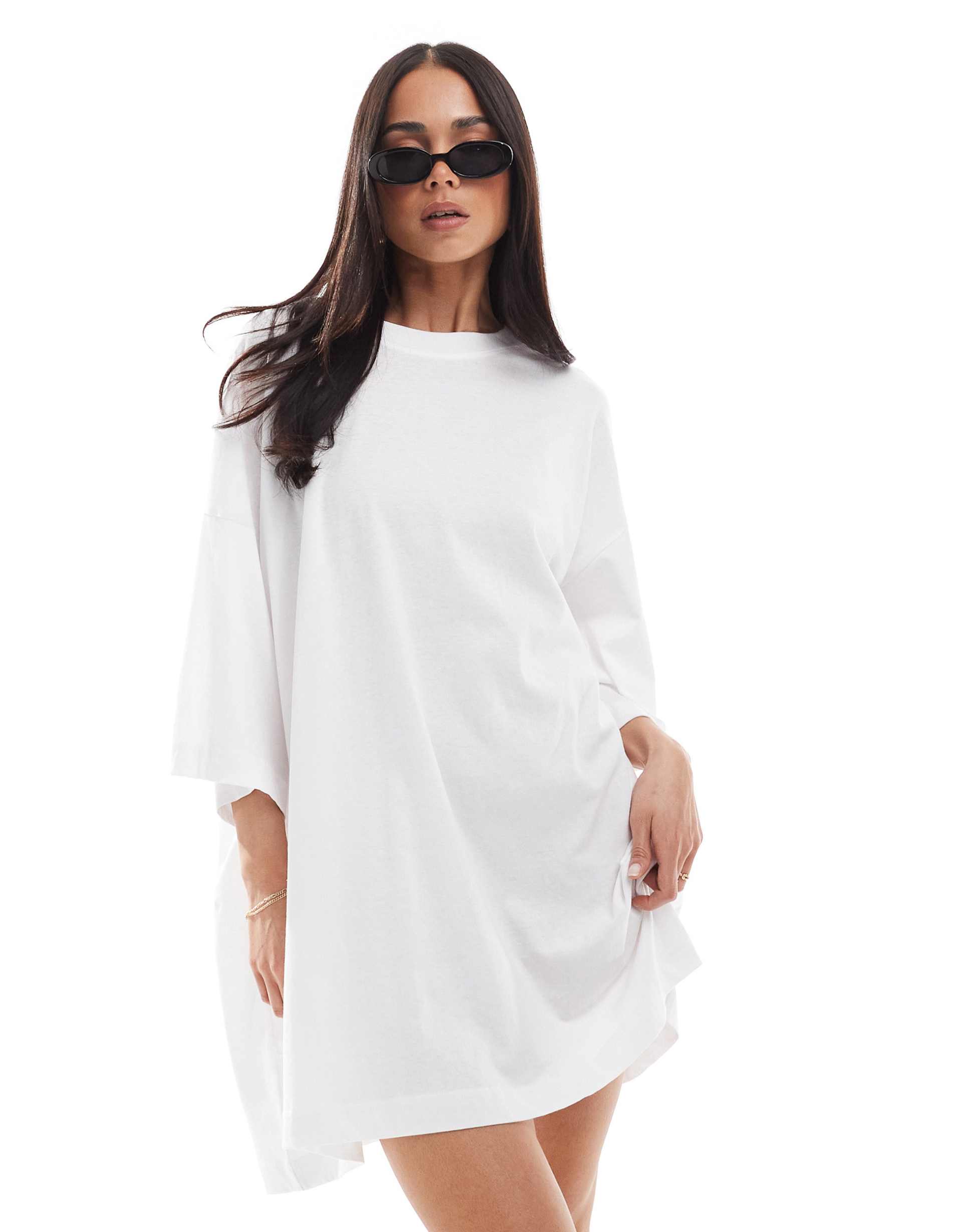 weekday huge t-shirt mini dress in white - exclusive to asos