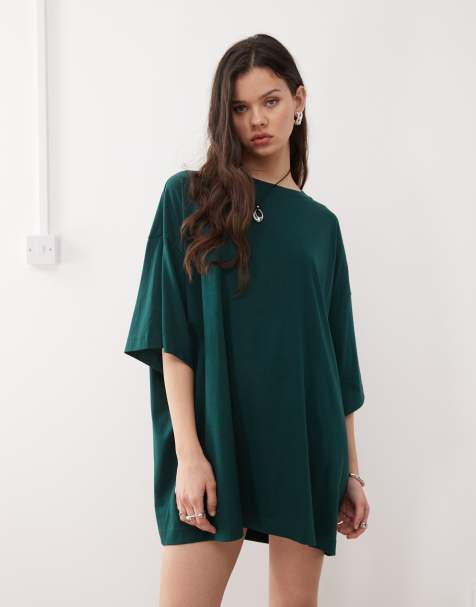 Weekday – Huge – T-Shirt-Minikleid in Dunkelgrün, exklusiv bei ASOS - view 1