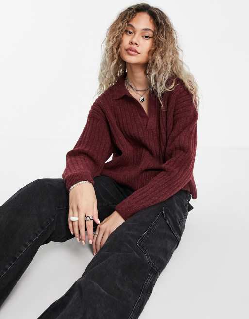 Weekday Husky polyamide collared sweater in burgundy - BURGUNDY