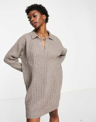 Weekday Husky polyamide knitted mini dress in brown melange - BROWN