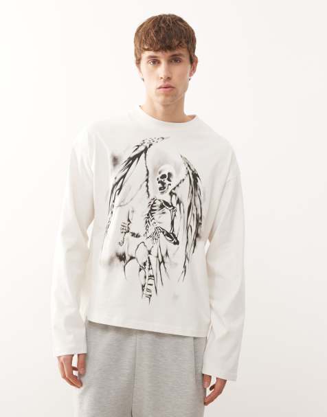 Weekday - Hvid langærmet T-shirt med firkantet pasform og skeletgrafik - view 1