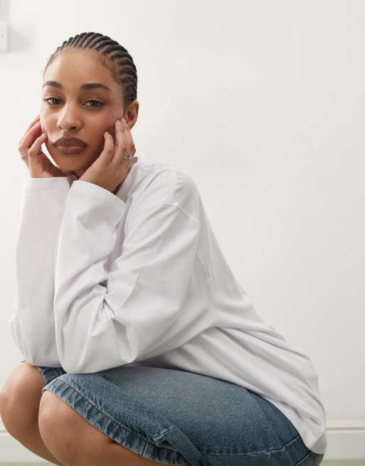 Weekday - Hvid oversized T-shirt med lange ærmer i firkantet pasform, 3 af 4