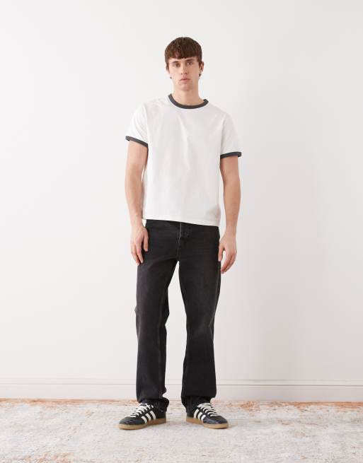 Weekday - Hvid ringer-T-shirt med ribber og grå kanter, 2 af 5