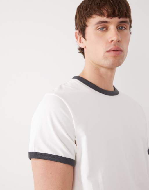 Weekday - Hvid ringer-T-shirt med ribber og grå kanter, 3 af 5
