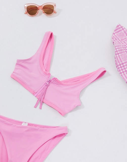 Weekday Hydra neoprene reversible bikini top in pink