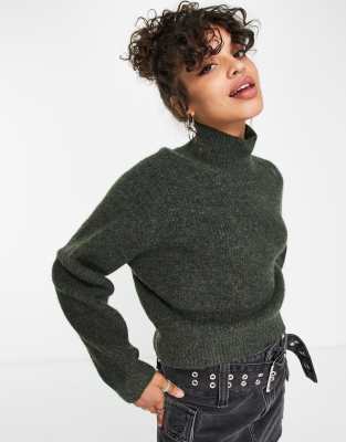 Weekday Ice high neck jumper in khaki - ASOS Price Checker