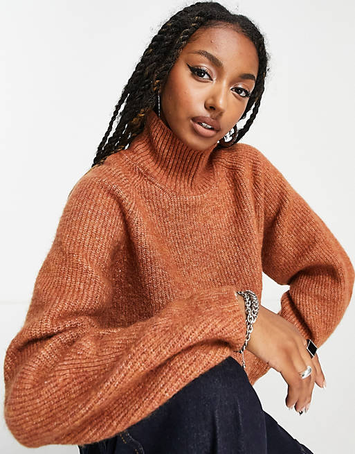 Weekday Ice high neck jumper in rust 