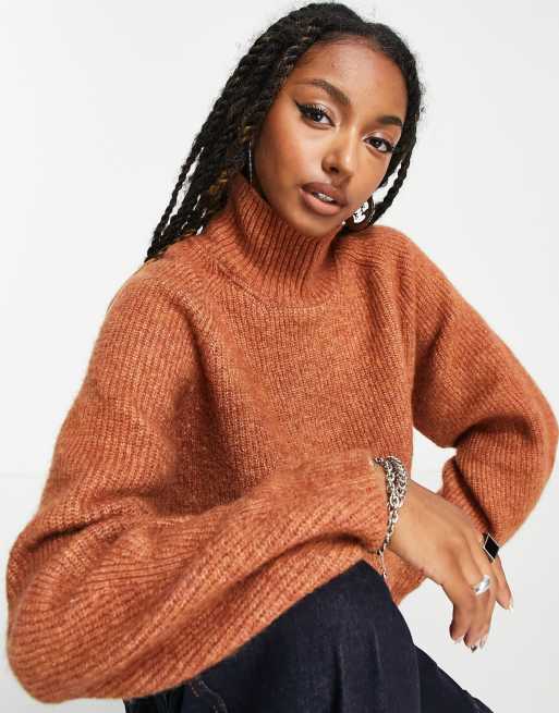 Weekday Ice high neck sweater in rust