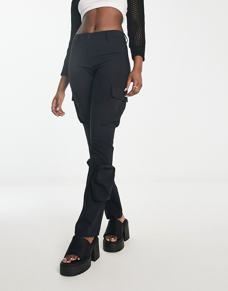 Weekday Ila tight fit flare cargo trousers in black