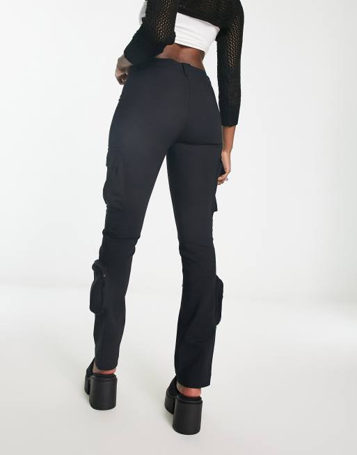 Weekday Ila tight fit flare cargo pants in black