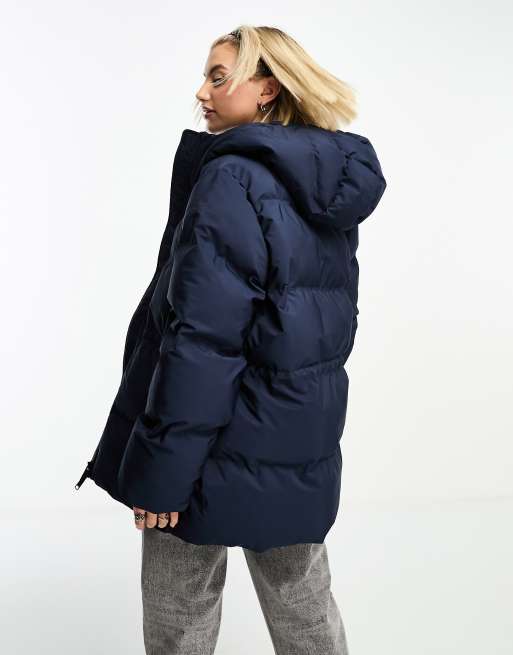 Weekday Illsa cinched waist puffer jacket in navy ASOS