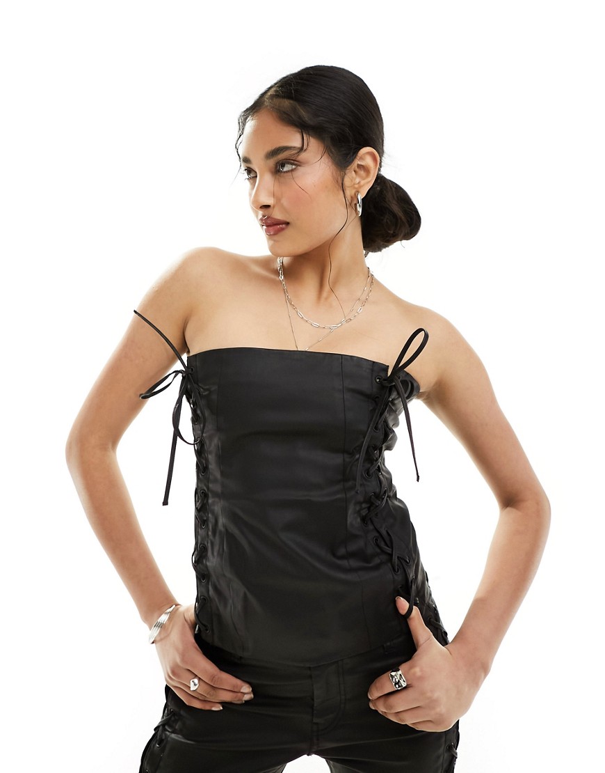 Weekday Ima co-ord lace up corset top in black
