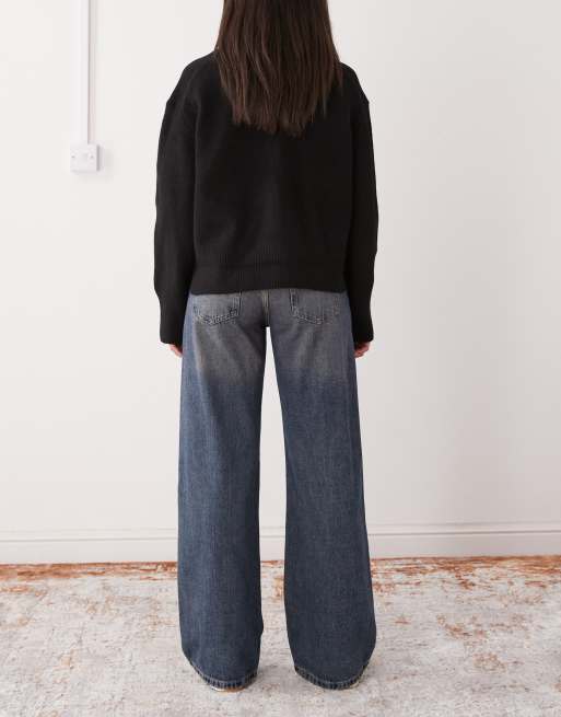 Weekday - Imo - Jeans a vita bassa a fondo ampio lavaggio blu scolorito, 2 di 5