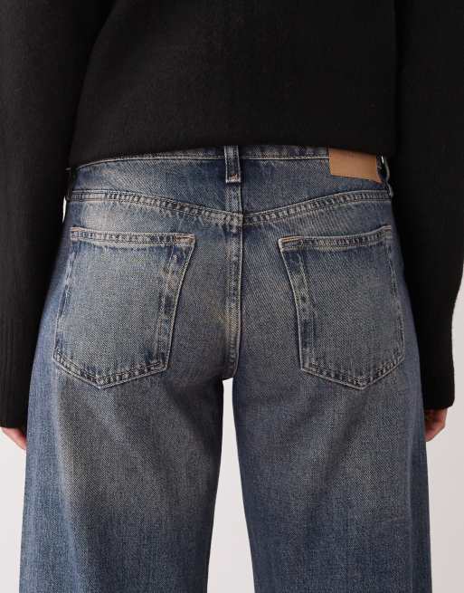 Weekday - Imo - Jeans a vita bassa a fondo ampio lavaggio blu scolorito, 4 di 5