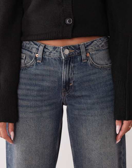 Weekday - Imo - Jeans a vita bassa a fondo ampio lavaggio blu scolorito, 5 di 5