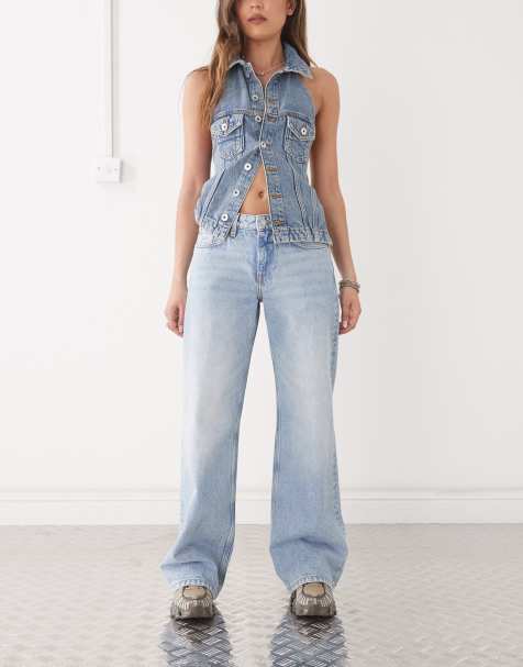Weekday Imoo low waist wide leg jeans in washed blue - view 1