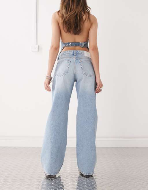 Weekday Imoo low waist wide leg jeans in washed blue