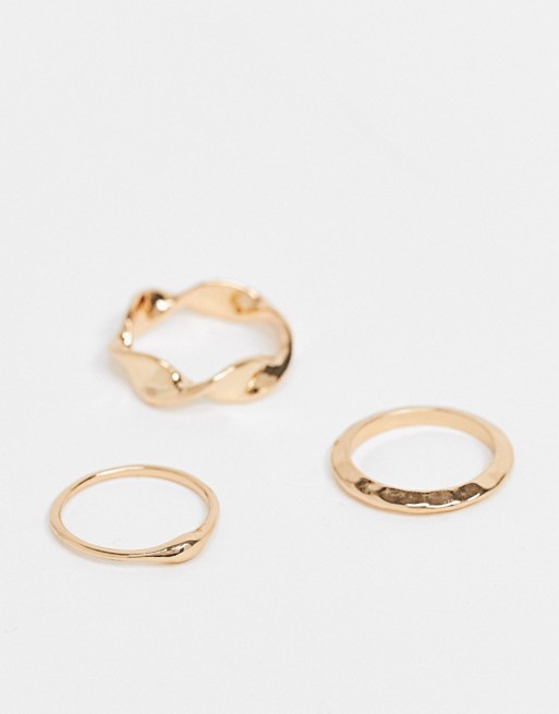 Weekday Ina 3 pack ring pack in gold