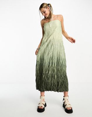 Weekday Ina crinkle midi dress in ombre print