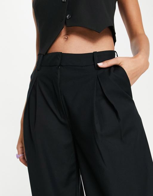 Weekday Indy polyester blend wide leg tailored pants in black - BLACK, 3 of 4