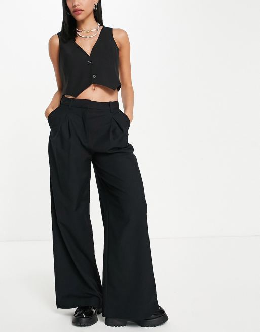 Weekday Indy polyester blend wide leg tailored trousers in black - BLACK, 4 of 4