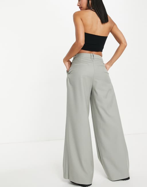 Weekday Indy polyester wide leg tailored pants in khaki - KHAKI