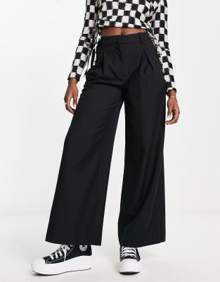 Weekday Indy slouchy wide leg dad pants in black