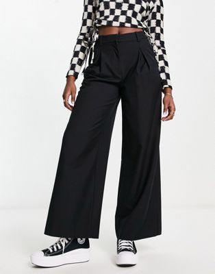 Weekday Indy slouchy wide leg dad trousers in black