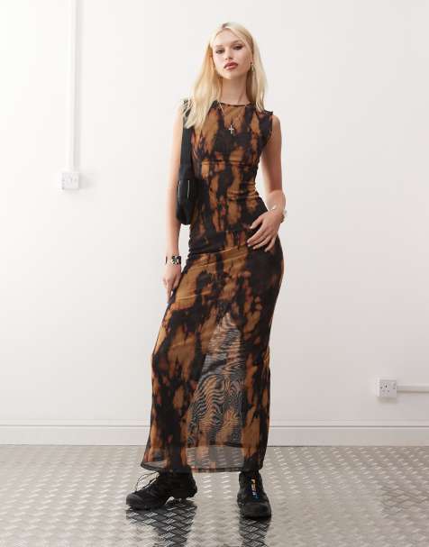 Weekday Inez boatneck mesh maxi dress in burnout print - view 1