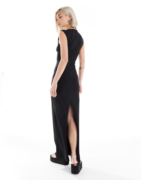 Weekday Inez slim fit maxi dress with back split in black - view 1