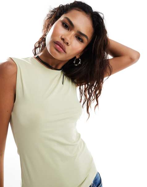 Weekday Inez slim fit tank top in dusty beige - view 1