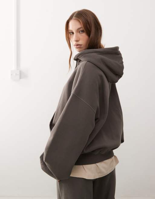 Weekday Irina co-ord heavyweight jersey slouchy fit hoodie in mole, 4 of 4