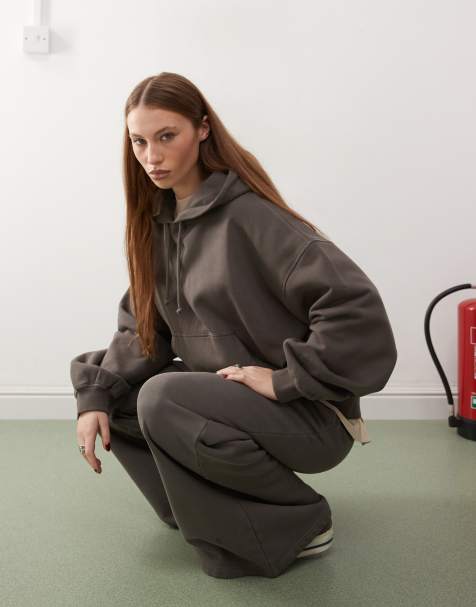 Weekday Irina heavyweight jersey slouchy fit hoodie in mole (part of a set) - view 1