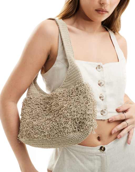 Weekday - Iris - Hæklet skuldertaske i beige