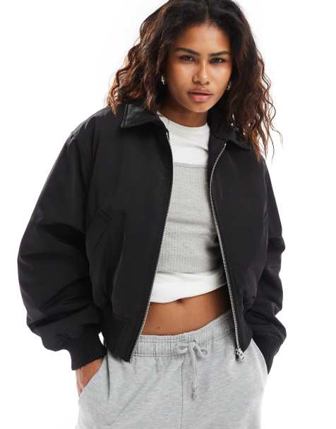 Weekday Irma padded bomber jacket in black - view 1