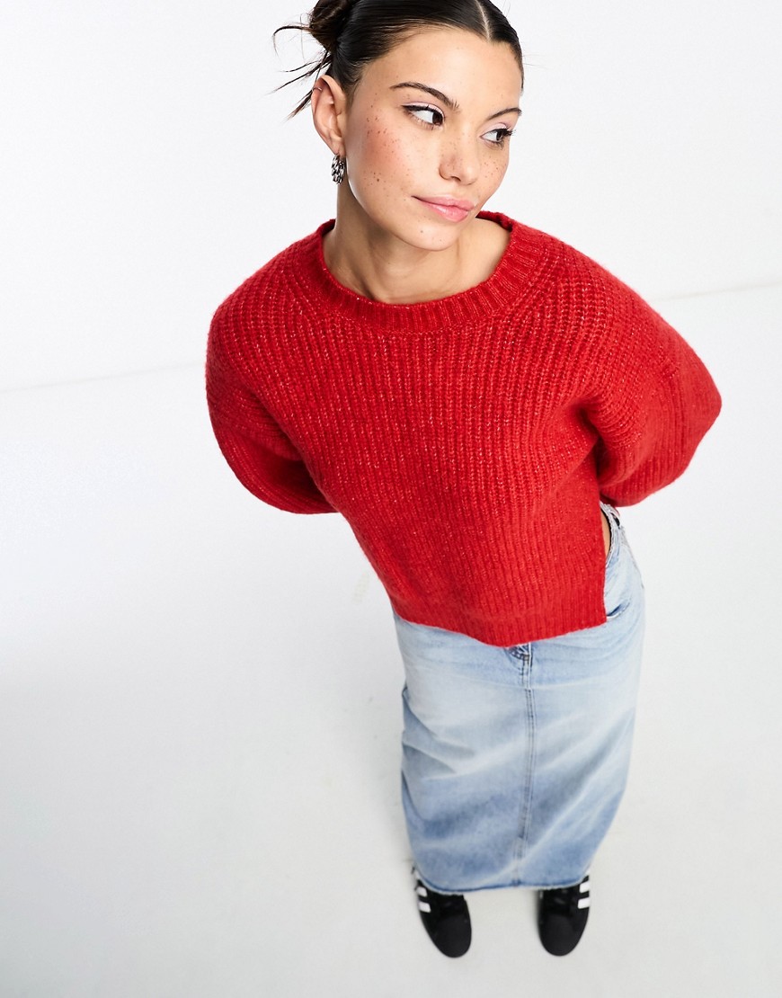 Weekday Ivy knitted jumper with split side detail in red melange