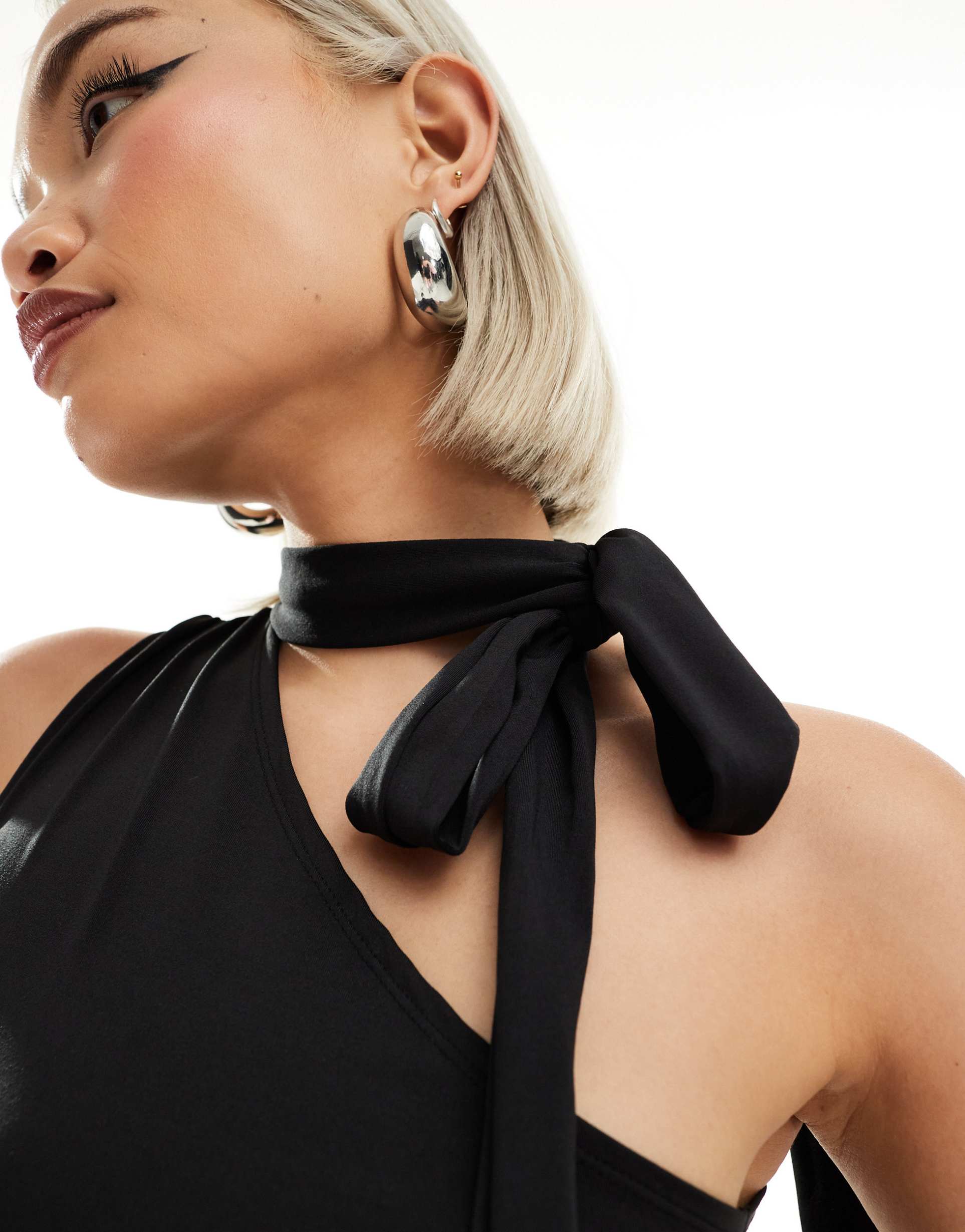 weekday iza one shoulder halter top in black