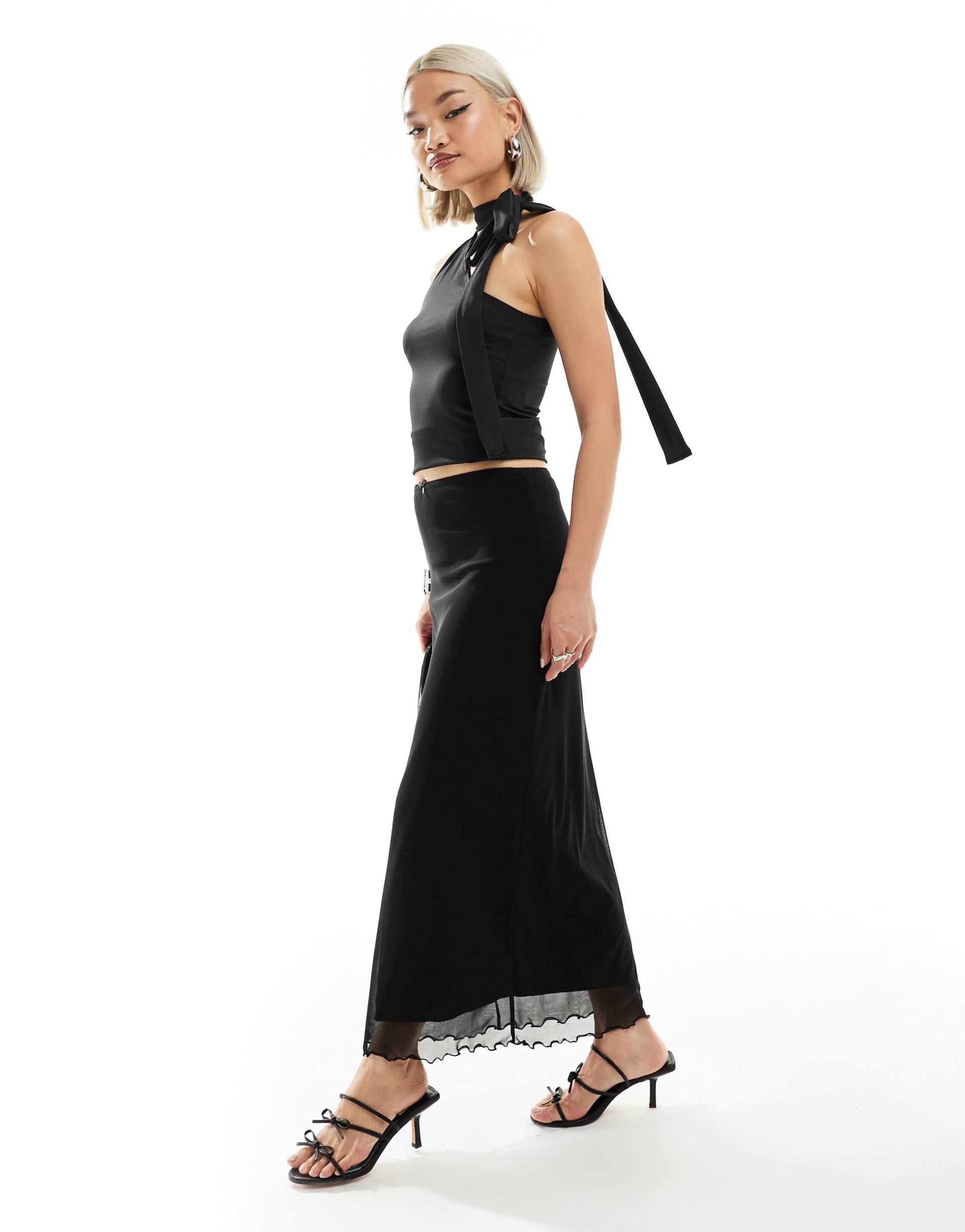 weekday iza one shoulder halter top in black