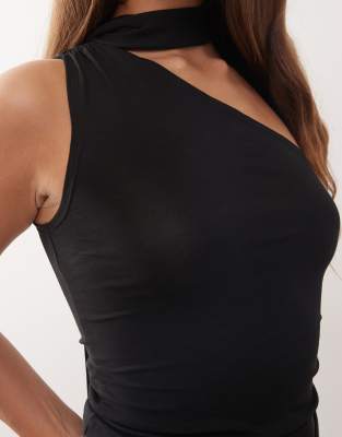 Weekday Iza One Shoulder Halter Top In Black